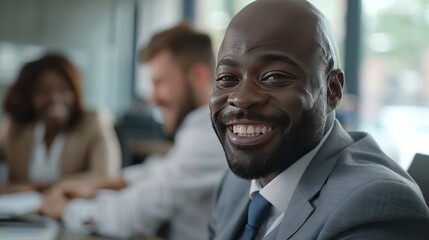 Smiling business executives in a meeting