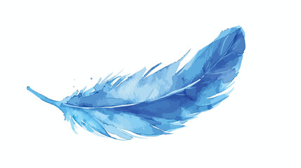 Blue feather. Watercolor painting feather. flat vector