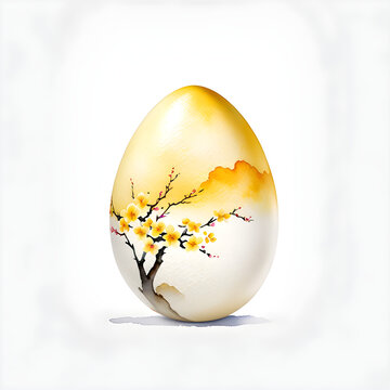 Radiant Yellow Cherry Blossom on Ostrich Eggshell: Nature's Elegance(Generative AI)