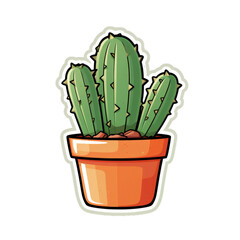 Sticker of a cactus in a pot, symbolizing resilience on a transparent background