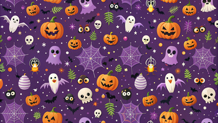 Fototapeta premium Halloween background with Halloween Elements on seamless small pattern background. 