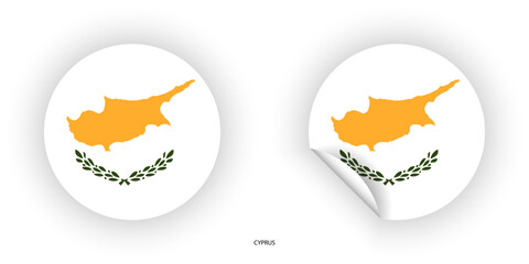 Cyprus sticker flag icon set in circle shape and circular shape with peel off isolated on white background.