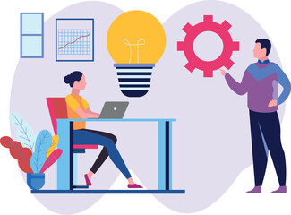 Boy and girl talking about idea.