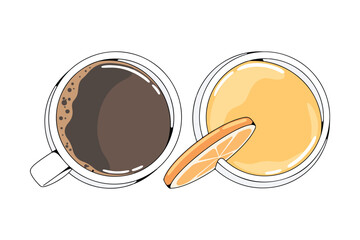 Hand Drawn Coffee and Orange Juice Illustration