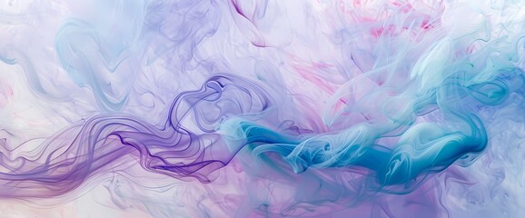 Fototapeta na wymiar Aqua smoke swirling in a symphony of colors against a backdrop of soft lavender and powder blue.