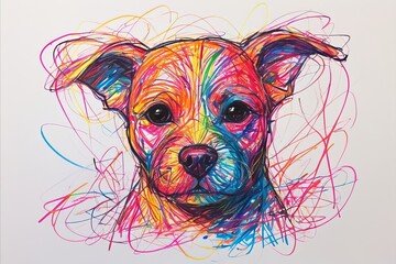 Dog in chaotic crayon drawing style - obrazy, fototapety, plakaty