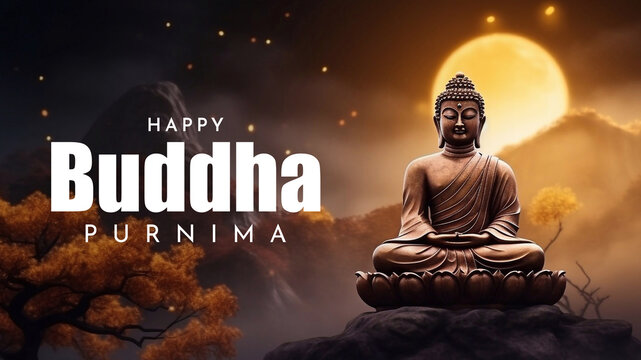 Happy Vesak Day Poster Design with Buddha Purnima Statue Vesak Day is a holy day for Buddhists