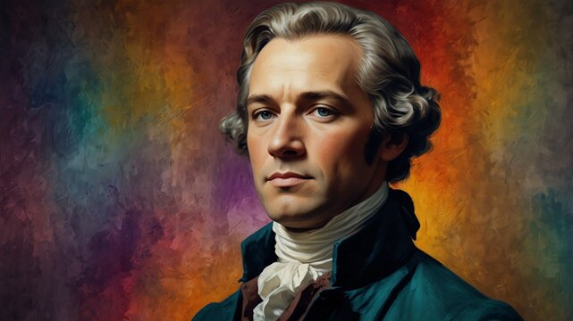 alexander hamilton abstract portrait oil pallet knife paint painting on canvas large brush strokes art watercolor illustration colorful background from Generative AI