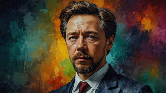 anton chekhov abstract portrait oil pallet knife paint painting on canvas large brush strokes art watercolor illustration colorful background from Generative AI