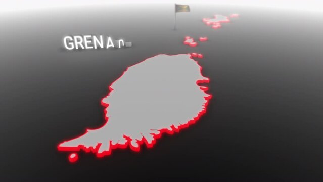 3d animated map of Grenada gets hit and fractured by the text &ldquo;Climate Crisis&rdquo;