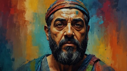 hammurabi abstract portrait oil pallet knife paint painting on canvas large brush strokes art watercolor illustration colorful background from Generative AI