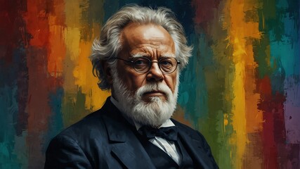 henrik ibsen abstract portrait oil pallet knife paint painting on canvas large brush strokes art watercolor illustration colorful background from Generative AI
