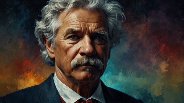 mark twain abstract portrait oil pallet knife paint painting on canvas large brush strokes art watercolor illustration colorful background from Generative AI