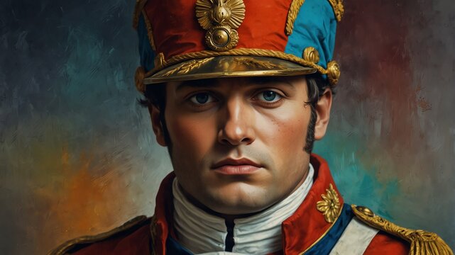 napoleon bonaparte abstract portrait oil pallet knife paint painting on canvas large brush strokes art watercolor illustration colorful background from Generative AI