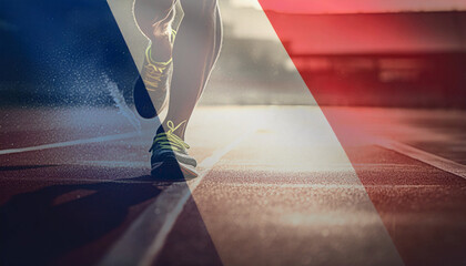 The collage could show a variety of images related to the 2024 Paris Olympics, such as athletes competing in different sports, the Olympic rings, the Eiffel Tower, and the French flag.