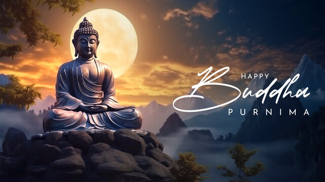 Happy Vesak Day Poster Design with Buddha Purnima Statue Vesak Day is a holy day for Buddhists