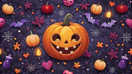 Halloween background with Halloween Elements on seamless small pattern background. 