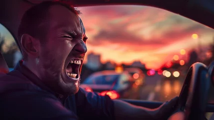 Fotobehang Angry male driver yelling at others © suteeda