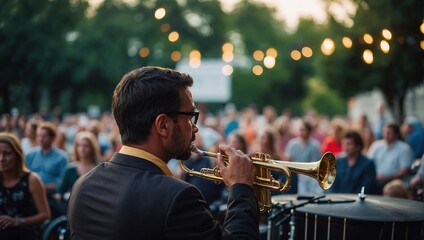 concert outdoor playing musician jazz abstract art artist audience background backyard blurry bokeh booth classic concept culture client day drink entertainment evening event