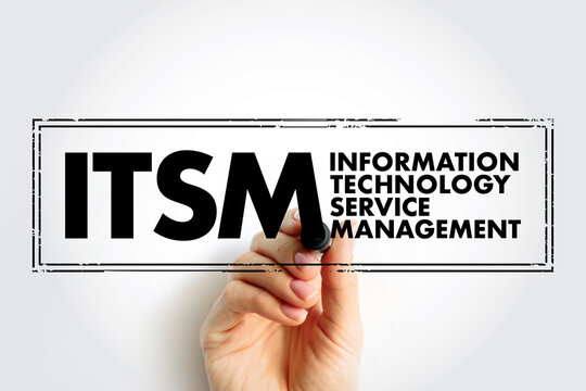 ITSM Information Technology Service Management - strategic approach to design, deliver, manage and improve the way businesses use information technology, acronym text concept stamp