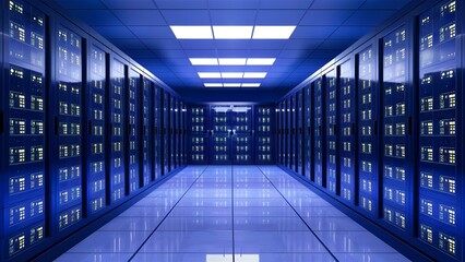 interior of  Server racks in server room data center  - obrazy, fototapety, plakaty