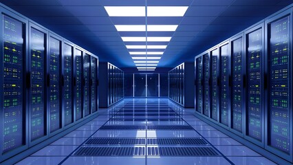 interior of  Server racks in server room data center 