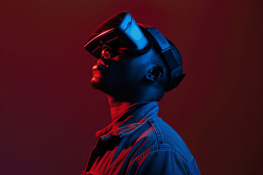 a man wearing virtual reality goggles