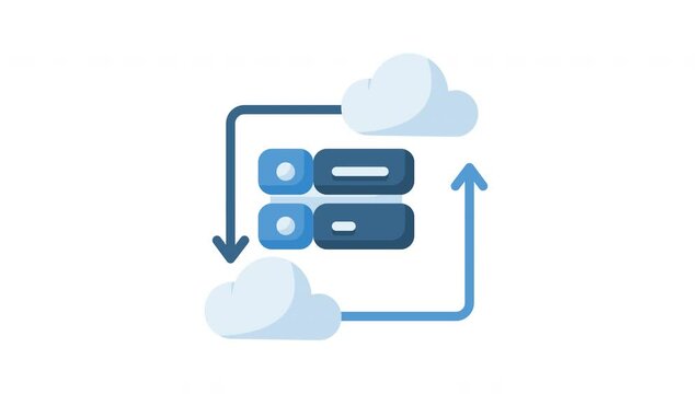 Animated cloud database with illustration of cloud and server symbolizing data storage. Perfect for tech blog, web development company websites, apps, engineering, database, server, technology concept