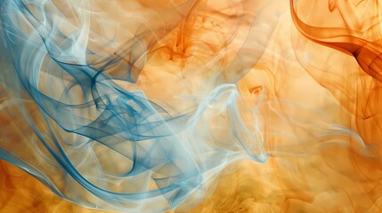 Celestial blue smoke dancing over an abstract background of warm terracotta and goldenrod.