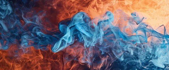 Celestial blue smoke dancing over an abstract background of warm terracotta and goldenrod.