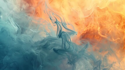 Celestial blue smoke dancing over an abstract background of warm terracotta and goldenrod. - obrazy, fototapety, plakaty