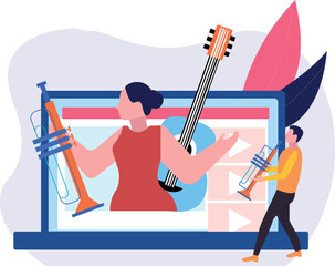 The girl is doing a live concert online.