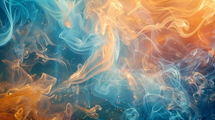Celestial blue smoke dancing over an abstract background of warm terracotta and goldenrod.
