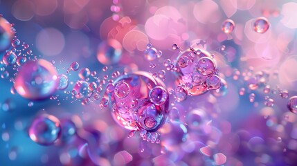 translucent bubbles floating with vibrant pink and blue light reflections