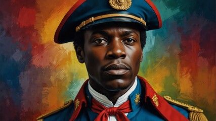 toussaint louverture abstract portrait oil pallet knife paint painting on canvas large brush strokes art watercolor illustration colorful background from Generative AI