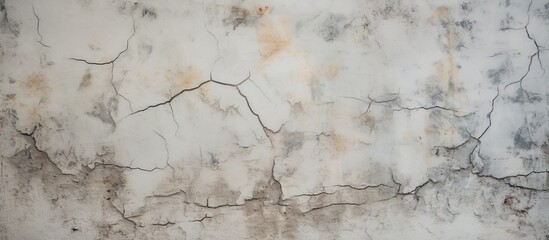An old weathered wall showing signs of wear and tear with multiple cracks, also featuring a red...