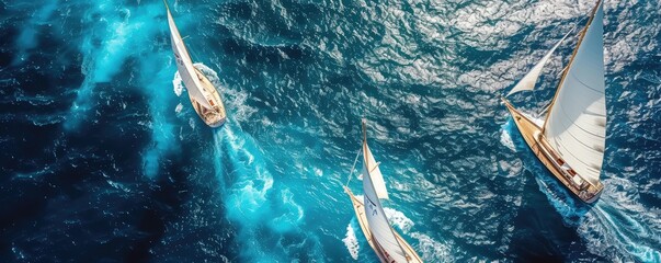 Majestic sailboats racing on a blue ocean - obrazy, fototapety, plakaty