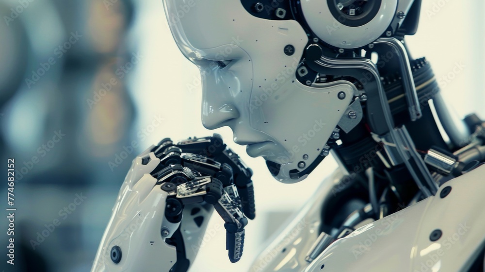 Aufkleber Robot Contemplating With Hand near Face