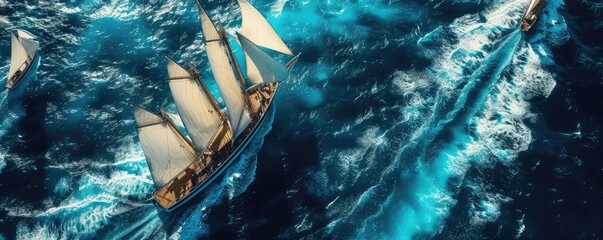 Majestic sailboats racing on a blue ocean - obrazy, fototapety, plakaty