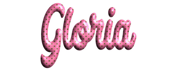 Gloria - pink color with dots, fabric style -name - three-dimensional effect tubular writing - Vector graphics - Word for greetings, banners, card, prints, cricut, silhouette, sublimation - obrazy, fototapety, plakaty