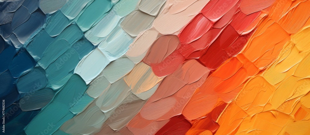 Poster vibrant close up image of a painting showcasing an array of different colors and hues of paint strok