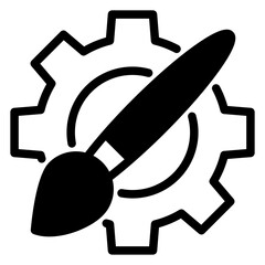 Paint brush on gear icon popular and simple flat symbol for web and graphic, mobile app, logo. Paint brush vector icon