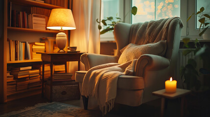 A cozy corner to hang out in with a comfortable armchair.
