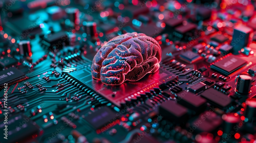 Poster Computer Circuit Board With Brain
