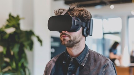 Man Experiencing Virtual Reality In Goggles