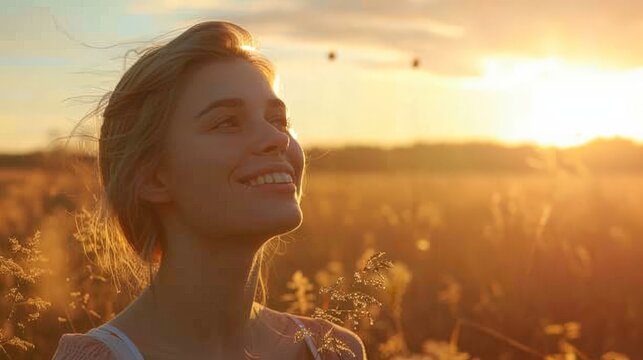 A radiant woman enjoying a sunny morning, reflecting joy, relaxation, and a healthy lifestyle. Beautiful simple AI generated image in 4K, unique.