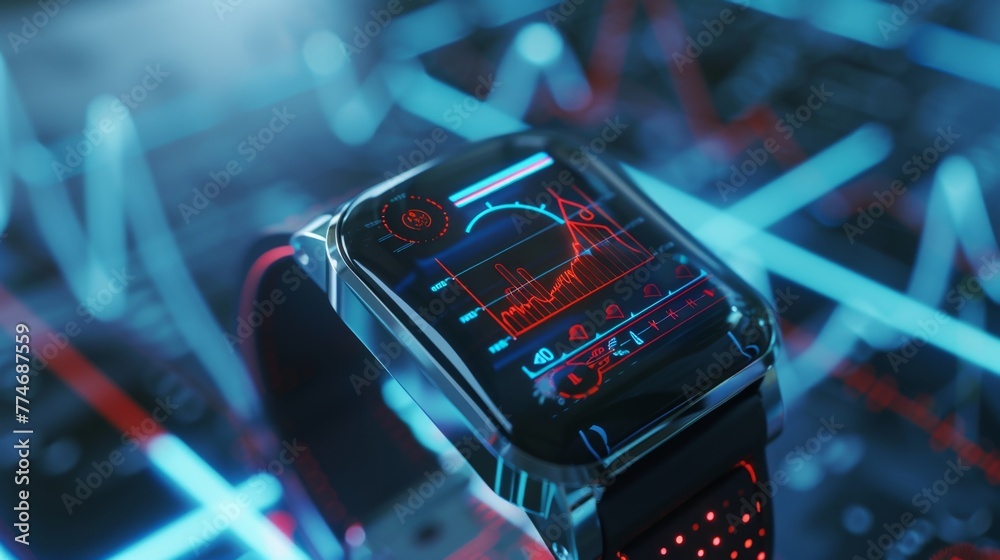Poster advanced smart watch showing heart monitor