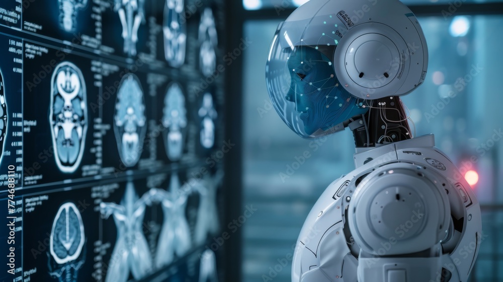 Aufkleber Advanced AI Robot Analyzing Medical Data in High-Tech Laboratory