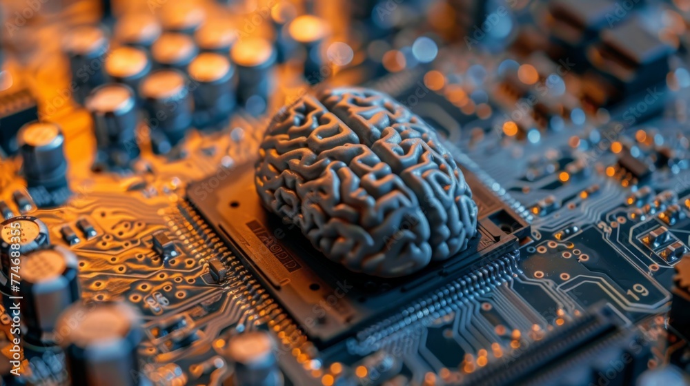 Poster Computer Circuit Board With Brain