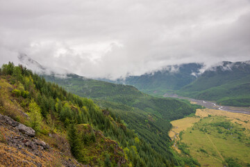 View into the Valley at Mount St. Helens, Stratovolcano in Skamania County, Washington State